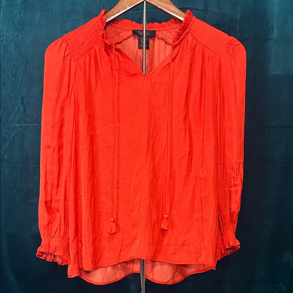 EUC RACHEL Rachel Roy Orange Blouse with Tassel Ties